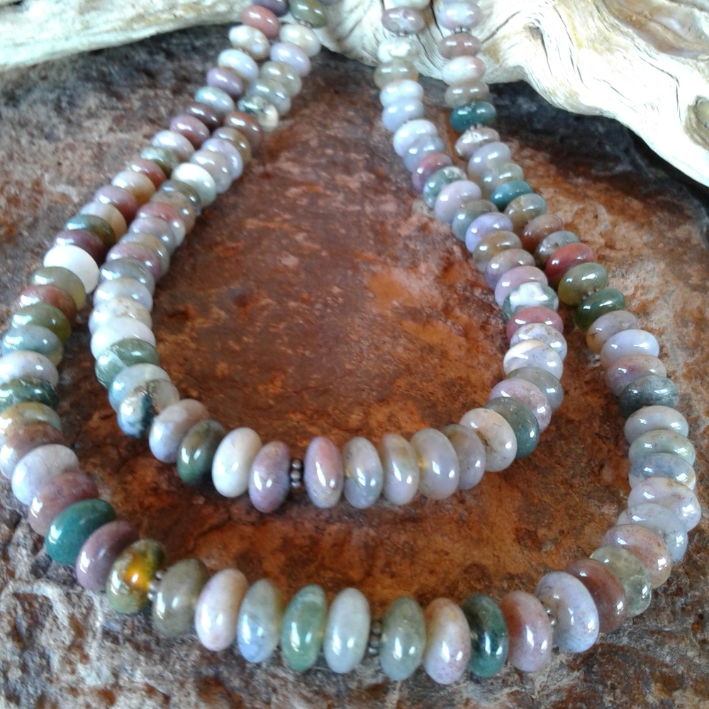Sterling Silver Long Jasper GEMSTONE NECKLACE SET